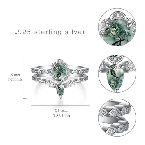 Moss Agate Engagement Ring Set - 925 Sterling Silver Wedding Promise Ring - Jewelry Gifts for Women Wife Valentine's Day Christmas4