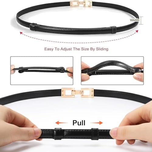 2 Pack Skinny Belts for Women PU Leather Thin Belt with Gold Buckle Ladies Waist Belt for Jeans Pants Dresses Coats3