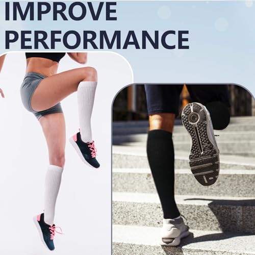 Image of +MD Cotton Compression Socks for Women & Men 4 /6 Pairs 15-20mmHg Knee High for Sports, Travel, Nursing Long Sitting Standing