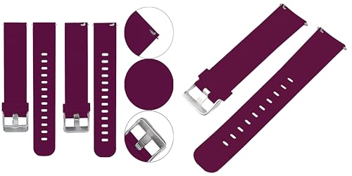 Image of ACM Watch Strap 20mm compatible with Compaq Q Watch Smartwatch | Pack of 2 Magnetic & Silicone Belt Metal Chain with Classic Band (Rose Gold Pink /Purple)