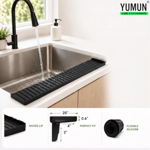 Image of Yumun Sink Splash Guard In Kitchen, Silicone Sink Edge Protector (Black)