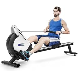 Maquina Trotadora Para Gimnasio Neezee Máquina de Remo con 16 Niveles de Resistencia Magnética, Máquina de Remo Súper Silenciosa con Riel Deslizante de Monitor LCD, Aluminio, Apto para Gimnasio en Casa (Plata)
