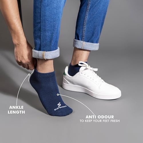 Image of Supersox Ankle Length Casual Socks for Man | Durable & Breathable Combed Cotton | Anti-Odour & Moisture Absorbent | Extra Durable Welt | Ideal For Summer | Multi Colour