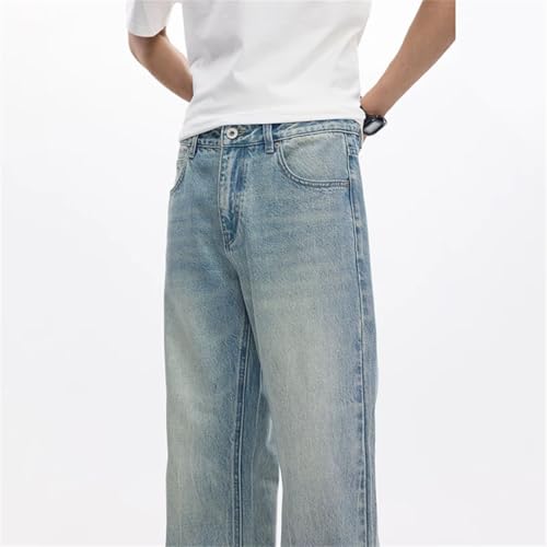 Men Spring Flared Pants Bootcut Jeans Loose Fit Light Blue Denim Trousers2