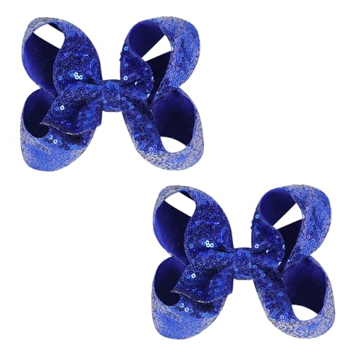 AMYDECOR 6 Inch Royal Blue Sparkly Glitter Sequin Hair Bows for Girls Toddlers Kids Children Teenage (2PCS)