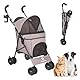 3-in-1-Haustier-Kinderwagen für kleine Hunde und Katzen, faltbarer Haustier-Kinderwagen mit verstellbarem Griff, 4 Räder, atmungsaktives Netzgewebe, großes Fassungsvermögen (Kaffee)