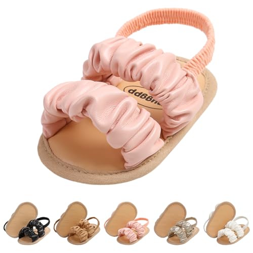 CoKate Baby Girls Sandals Ruffle Bowknot Premium Soft Sole Anti-Slip Open Toe Breathable Summer Outdoor First Walker Shoes Baby Sandals 0-3 months girls Clouds Pink