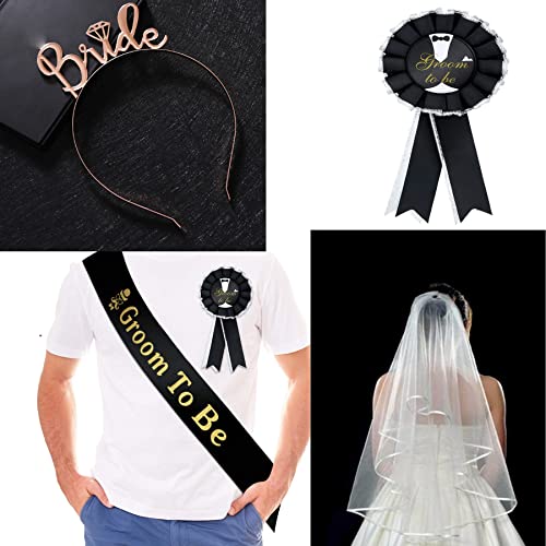 5 Pcs Set Despedida de Soltera Decoración Accessorios Despedida de Soltera Banda Bride to Be Groom to Be Velo de Novia Insignia Novia Broche Novio Corona Nupcial Adorno Hen Night - imagen 6
