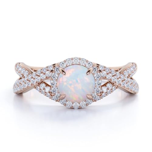 Opal Ring Halo Opal and Moissanite Engagement Ring for Women 925 Sterling Silver 10K 14K 18K Opal Jewelry for Women4