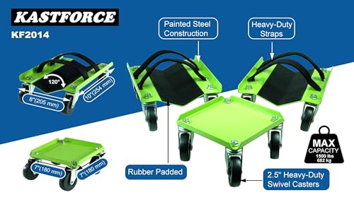 KASTFORCE Snowmobile Dolly Heavy Duty Carries up to 1500 lbs (682 kg) V-Slide with 2.5” Nylon Swivel Casters Rubber Pad Protecting Skis and 2 Pairs of Heavy Duty Straps Firmly Attaching on Skis KF2014