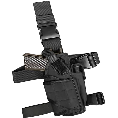 Peminkoo Holster de Jambe Tombant, étui Tactique pour Pistolet de Cuisse droitier, Harnais de Jambe avec Pochette pour Chargeur (Black)