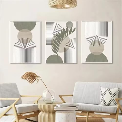 Affiches botaniques lot de 3 toiles 60x70 cm style bohème vert sauge pour salon