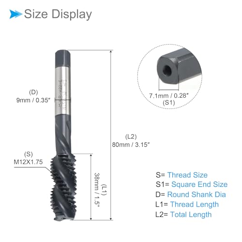 CoCud Spiralnut-Gewindebohrer, M12X1.75 Gewindegröße, Nitridbeschichteter HSS-Gewindeschneidwerkzeug - (Anwendungen: zur Bearbeitung von Löchern und klebrigen Materialien)