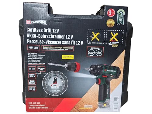 Perceuse sans fil Parkside PBSA 12 X12V, verrouillage de broche, LED, en coffret (sans chargeur ni batterie)