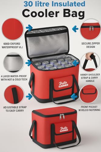 Extra Large 30L 60 Can Insulated Hot/Cold Cooler Bag Cool Box Picnic Camping Food Drink Ice Freezer Cool with Carry Handle and Shoulder Strap - Image 3