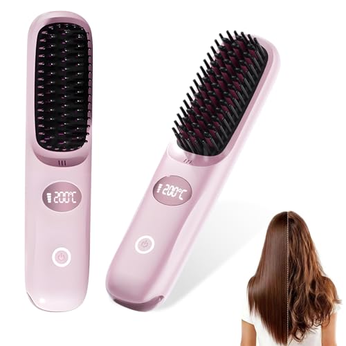 Cepillo alisador de pelo portátil inalámbrico rosa miniatura 1