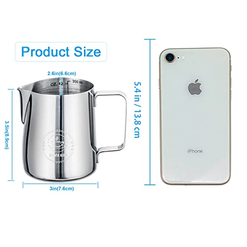 Zowie King Milk Frothing Pitcher 12Oz,Espresso Steaming Pitcher 12Oz,Espresso Machine Accessories,Milk Frother Cup 12Oz,Milk Coffee Cappuccino Latte Art,304 Stainless Steel Jug Cup With Decorating Art Pen thumb #2