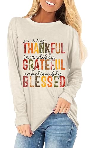 Halloween Shirts Women Long Sleeve Fall T Shirts Autumn Ghost Graphic Tees Thanksgiving Tops(Sand-5,S)
