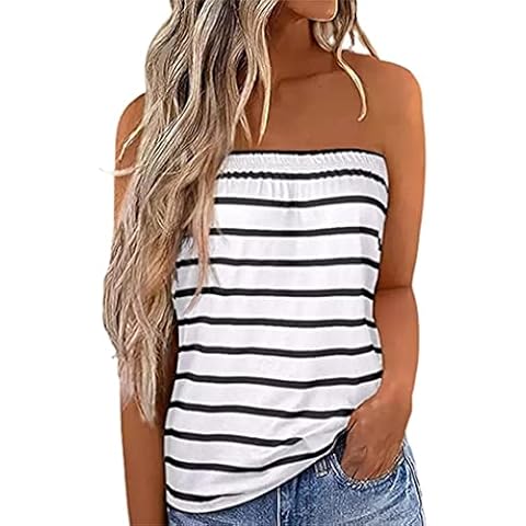 Fronage Womens Tube Tops Strapless Striped Tanks Backless Sexy Casual Bandeau Sleeveless Shirts, White, XX-Large Cover