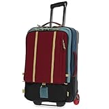 Topo Designs Global Travel Roller Bag Suitcase, Carry-On Friendly, 3 Carry Options, Smooth Heavy Duty Wheels, Telescoping Handle, Designed in Denver CO USA, PFAS Free (Dark Denim/Burgundy)