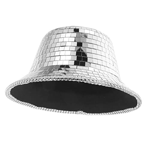 PACKOVE Bling Buckets Hat Mirror Fisherman's Hat Disco Ball Design for Parties Events Silver