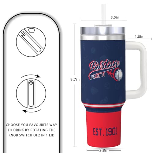 Image of Boston 30 oz Tumbler with Handle and Straw,Car cup,Coffee Mug,100% Leakproof Insulated Tumbler with Lid and Straw,Made of Stainless Steel,Cup Holder Friendly Base,Classic Collection Gifts for Fans