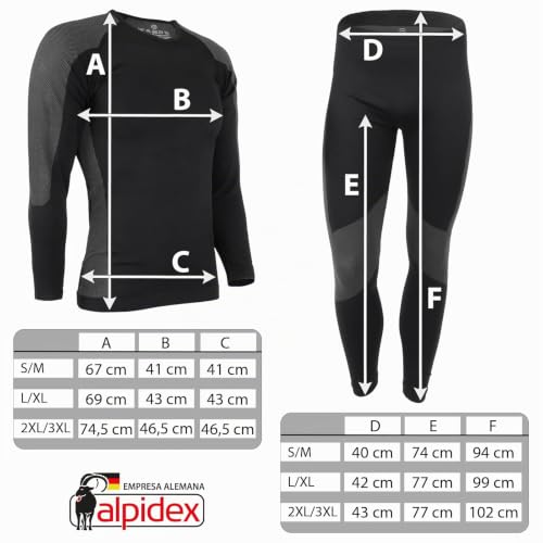 Miniatura 6 de Alpidex Ropa Interior Térmica Hombre Cálido Deportes Funcional Transpirable Esquí Deportes Conjuntos Térmicos Invierno Otoño, Tamaño:S M, Color:Negro-Gris
