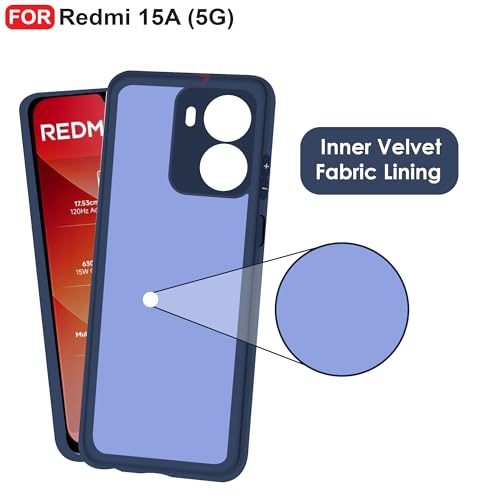 Image of CEDO Back Cover for Redmi 15A (5G) | Camera Bump Protection & Inner Velvet Fabric Lining | Ultra Slim Matte Soft Rubberised Case Cover (Blue)