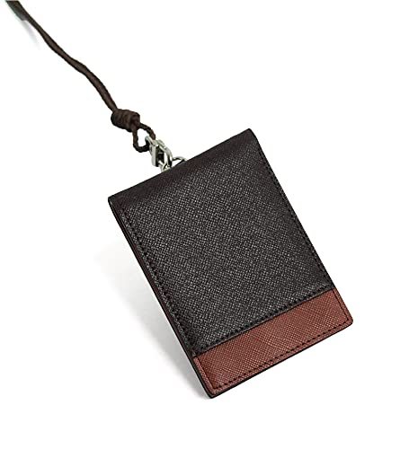 maskfactory Slim Leather Card Wallet, Folding, Snap Button, Lanyard set (style C - Lanyard set, Brown)