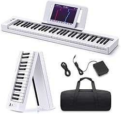 Donner Folding Piano Keyboard, 61 Keys Sensitive Electric Piano, Portable Beginner Digital Piano Foldable Keyb
