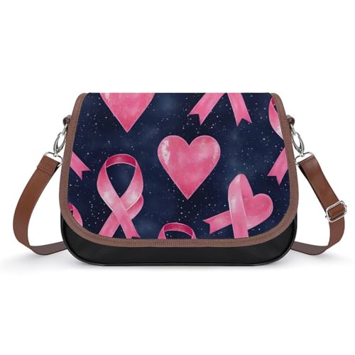 Breast Cancer Ribbons Hearts Women Crossbody Purse Leather Messenger Bag Handbags Shoulder Strap Bags