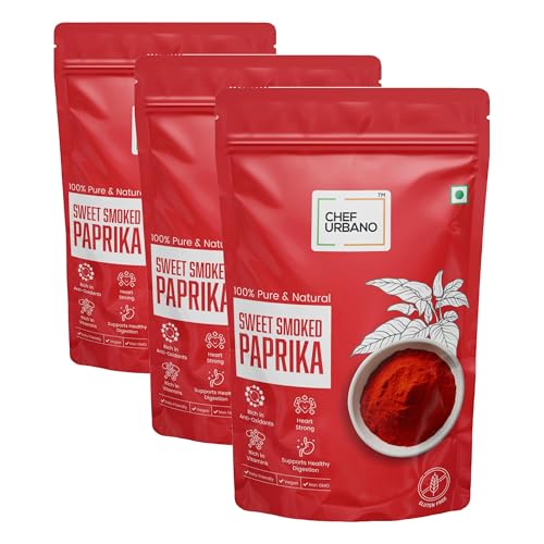 Image of Chef Urbano Smoked Paprika Sweet 250g | Produce of Spain | Pimentos | Smoky Flavour | No Artificial Colours | No Preservatives | Vegetarian | 100% Pure & Natural (Pack of 3)