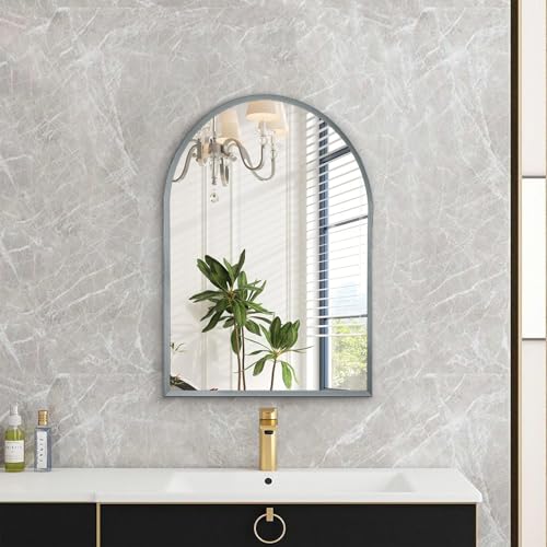 Image of Arch Wall-Mounted Mirror Aluminum Alloy Frame Bathroom Wall Mirror for Vanity Living Room, Bedroom Entryway Room Home Decor 20 inchx16 inch