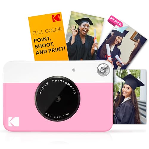 KODAK Printomatic Full-Color Instant Print Digital Camera, Zink 2x3' (5.1x7.5 cm) Sticky-Back Photo Paper, 5MP, Portable, Creative Fun Gift for Birthday, Christmas, Holiday, Pink