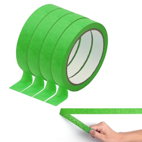 SUJIBHI 4 Rolls Masking Tape Green Delicate Surface Painters Masking Tape Decorators Tape for Indoor Painting Decorating Renovations (20mm x 20m)