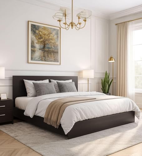 Image of Mintwud Pepperfry Engineered Wood Seto King Size Bed | Wooden Bedroom Furniture Without Storage | Durable, Sturdy Frame, Modern, Minimalist Design and Easy Maintenance (Wenge Finish)