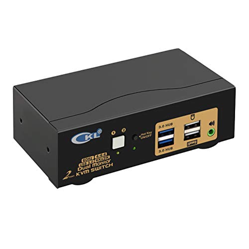 Image of CKL USB 3.0 HDMI KVM Switch Dual Monitor 2 Port Extended Display 4K 60Hz with Cables and Audio 922HUA-3