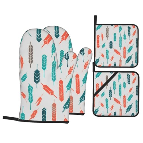Gants de cuisine motif flèches corail et bleu sarcelle chic