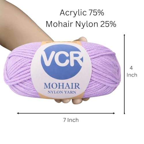 Image of VCR Mohair Nylon Light Purple Yarn, 100 Grams Hank, 196 Meters Length, Acrylic 75%, Mohair Nylon 25%, Pack of 1 Yarn, Soft Crosia Threads, Suitable for Winter Garments.