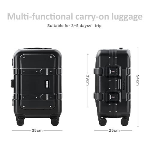 20 Inch Carry On Luggage, HARD CASE with REINFORCED ALUMINUM FRAME & ANTI-BURST 2-Layer Zippers, TSA Lock, USB Charging Port, 360° Silent Wheels (Black)2