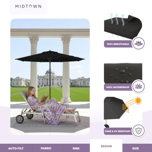 Image of Midtown Umbrellas Push and Pop - 8 Ft Patio Umbrella, Black Canopy