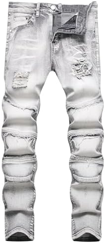 JUNBAOSS Men's Slim Fit Stretch Jeans Ripped Skinny Jeans for Men, Distressed Straight Leg Fashion Comfort Flex Waist Pants