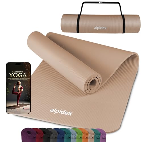 ALPIDEX Yogamatte 183 x 60 x 0.8 cm Phthalatfreie Fitness Matte E-Book Tragegurt rutschfest Gymnastik Turnen Pilates Sport Physio HIIT Yoga Trainingsmatte Isomatte Hautfreundlich, Cream