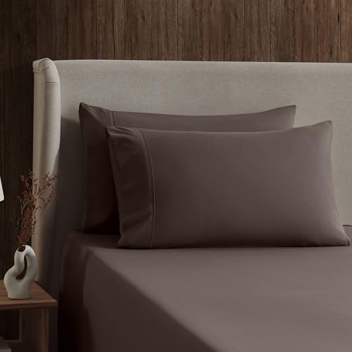 Image of Nestl Short Queen Bed Sheet Set - Chocolate Brown - 4-Piece Deep Pocket | Instantly Soft, Night-One Ready (No Wash Required). Fits 16-Inch Deep Pockets, 360-Degree Elastic Grip