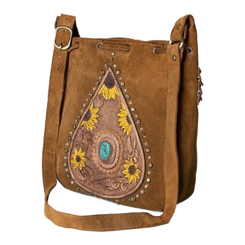 American Darling Messenger Suede Hand Tooled Genuine Leather Western Women Bag | Handbag Purse