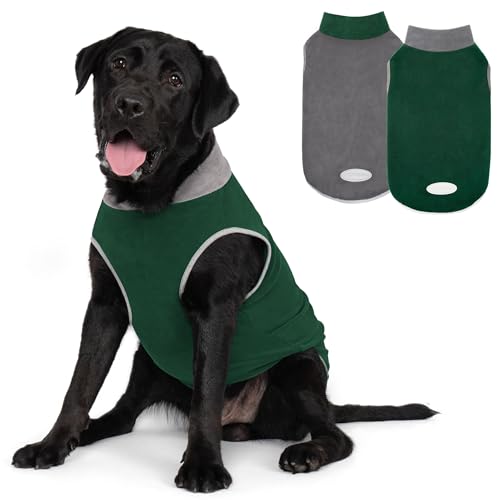 cyeollo 2 Pack Dog Sweater Fleece Vest Pullover Dog Sweatshirt Reflective Lightweight Dog Clothes for Large Dogs Boy Girl Pet Apparel Green, Grey, XXXL