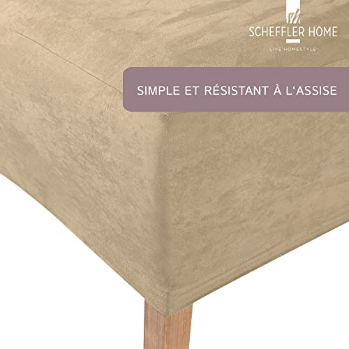 Housse de chaise Leon beige SCHEFFLER-Home en daim extensible lot de 4 - 3
