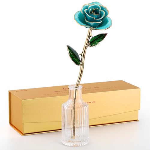 Image of 24K Gold Dipped Preserved Real Rose, Deluxe Keepsake, Turquoise