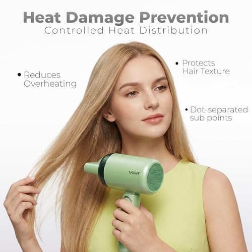 Image of VGR V-421 Foldable Hair Dryer - 1200 Watts, 2 Speed Settings, Dc Motor For Long-Lasting Performance, Overheating Protection, Ergonomic Design For Comfortable Use (Green)