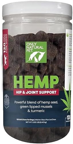 Only Natural Pet Hemp Hip & Joint Support for Dogs – Supplement for Mobility Wellness Pain Relief Healthy Inflammatory & Bone Stiffness – Chews w/Fatty Acid Blend Mussels & Turmeric – 120 Count (H/J) Only Natural Pet Hemp Hip & Joint Support for Dogs – Supplement for Mobility Wellness Pain Relief Healthy Inflammatory & Bone Stiffness – Chews w/Fatty Acid Blend Mussels & Turmeric – 120 Count (H/J)